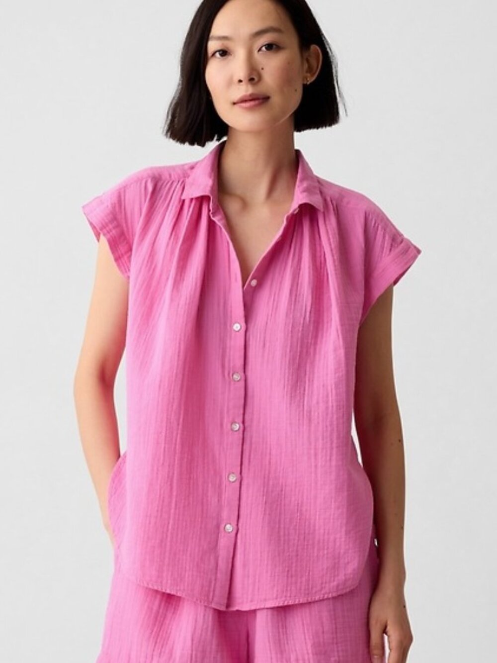 Gap Top & Skirt Set Pink Crinkle Gauze XS